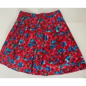 Cottagecore Talbots Petites Floral Print Skirt Lined Red Blue - Size 12P